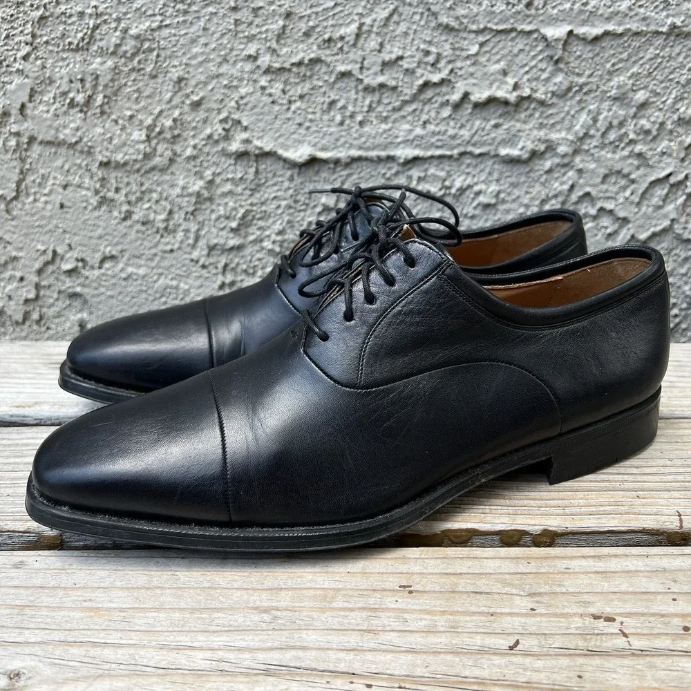 Magnanni Shoes Men Size 8 Black Leather Plain Toe Oxford Derby